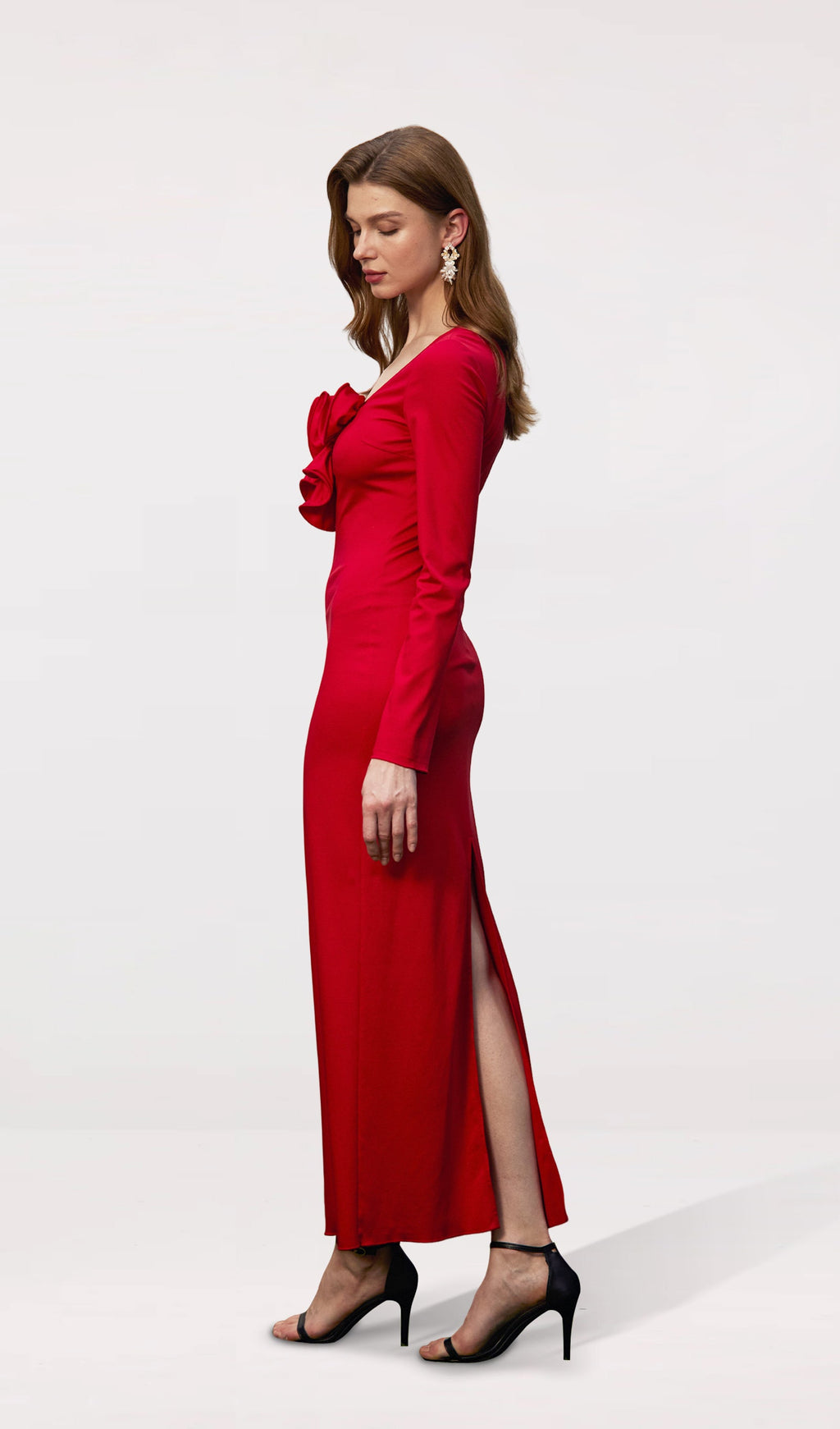 Flower Applied Jersey Maxi Dress