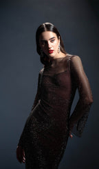 Mesh With Monochrome Lining  Maxi Dress