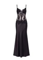 Gabouray Lace Satin Maxi Dress  In Black