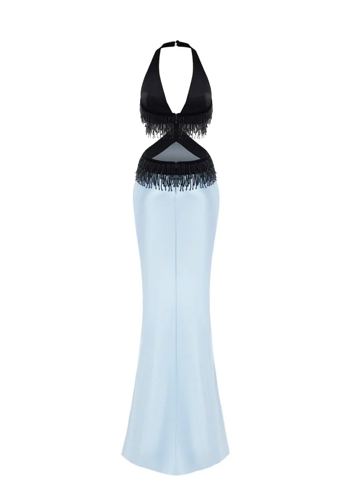 Quant Beaded Tassel Satin Maxi Dress