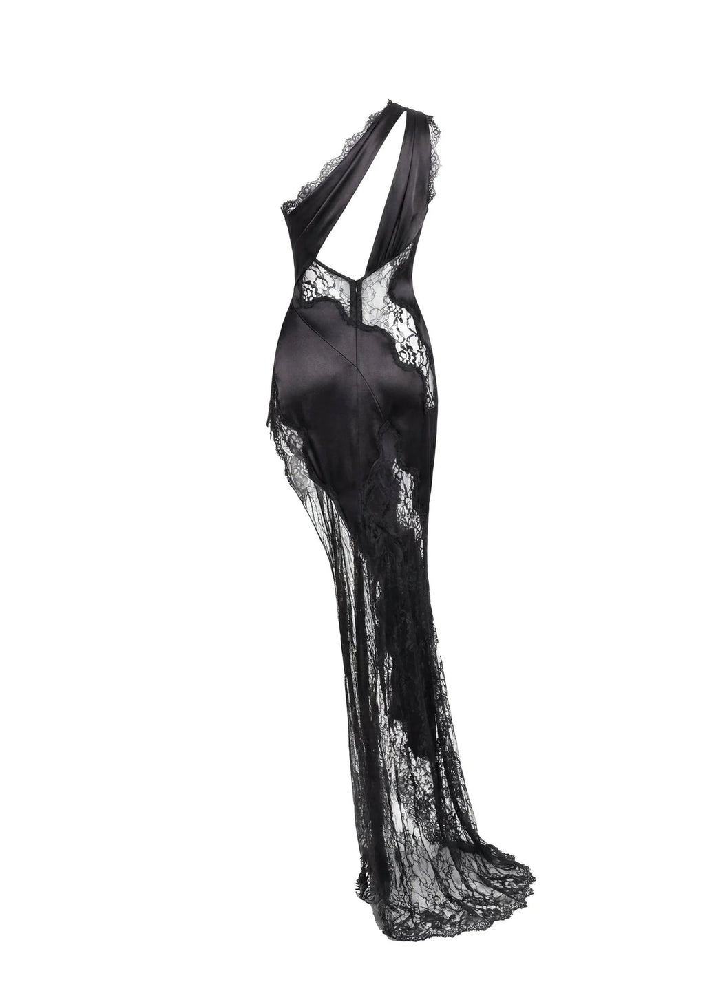 Kahili One Shoulder Lace Slit Maxi Dress