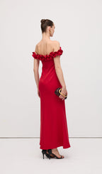 Ruffle Off Shoulder Maxi Dress Red