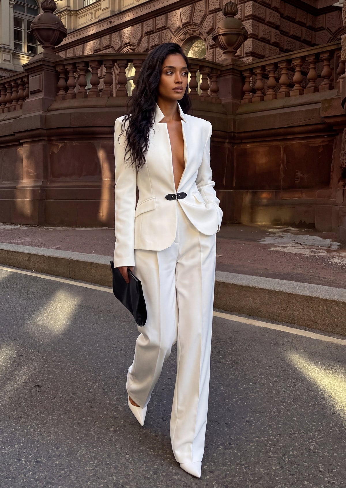 Painter Stand Collar Blazer In White