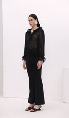 Florwer Detail High Waist Flared Trousers