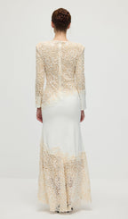 Textured Floral Embroidered Sequined Maxi Dress In Ivory
