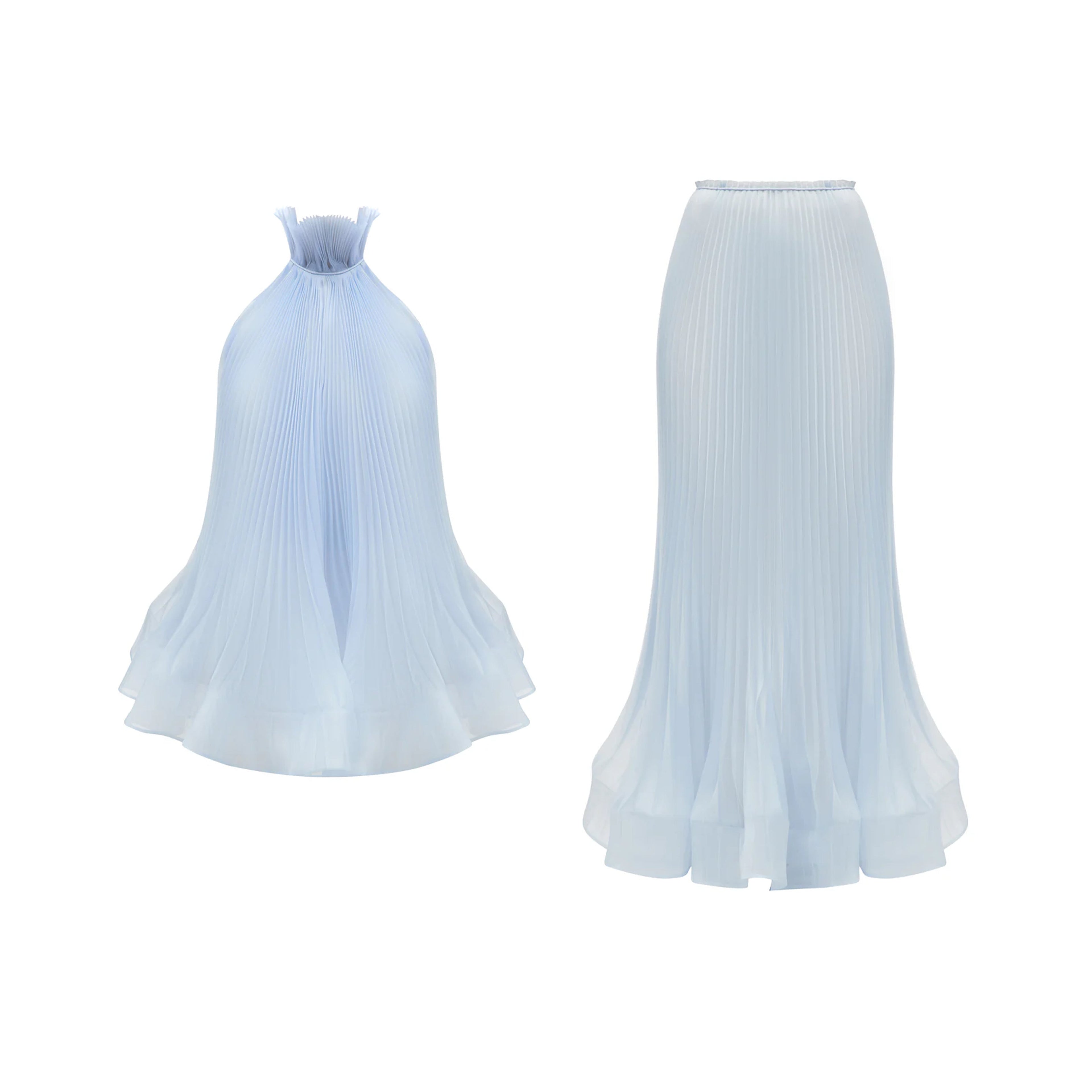 Evelyn Pleated Two Piece Set In Blue