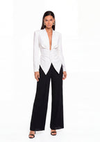 Adaja Long Sleeve V Neck Top In White