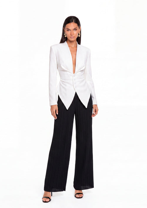 Adaja Long Sleeve V Neck Top In White