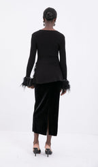 Velvet Midi Skirt-Black