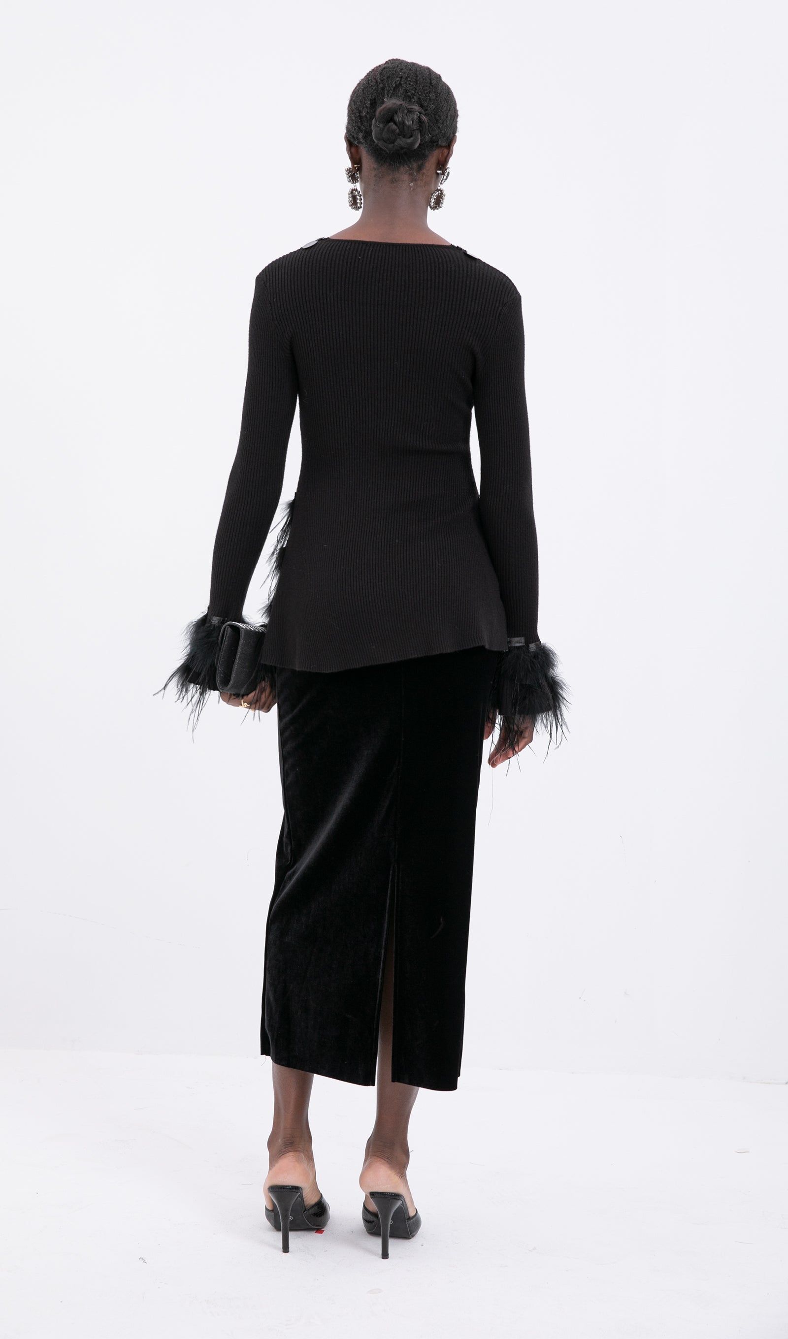 Velvet Midi Skirt-Black