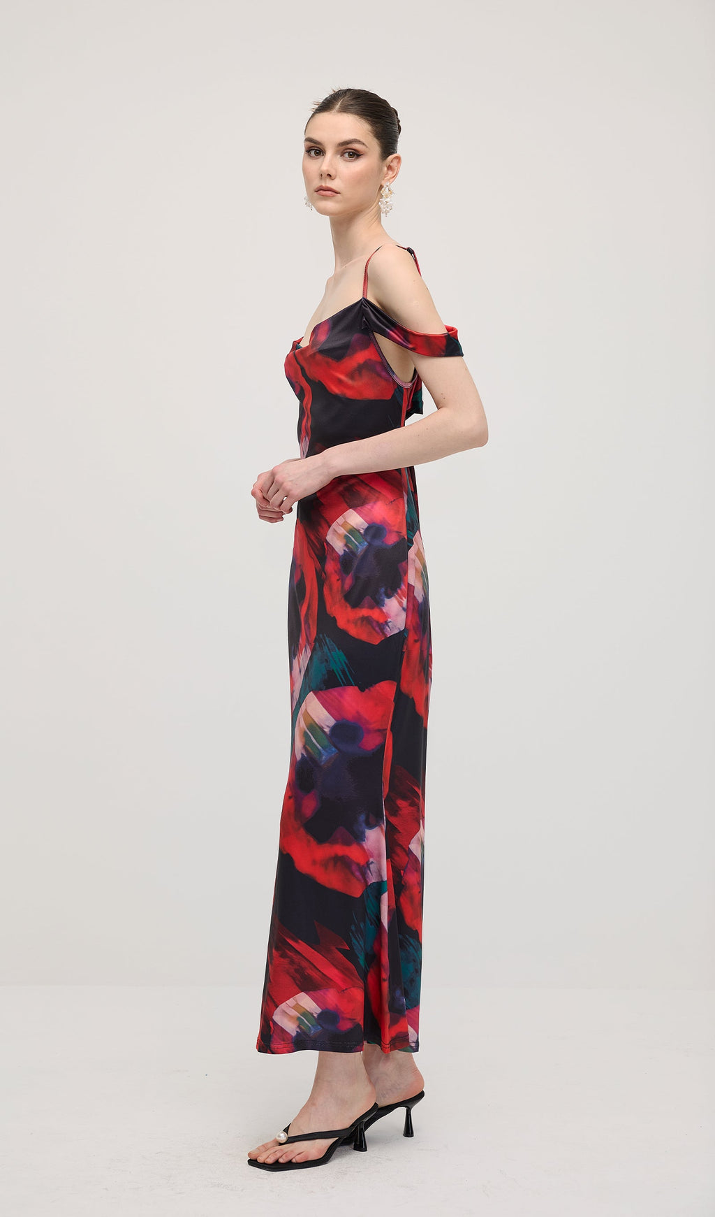 Abstract Floral Print Slip Maxi Dress