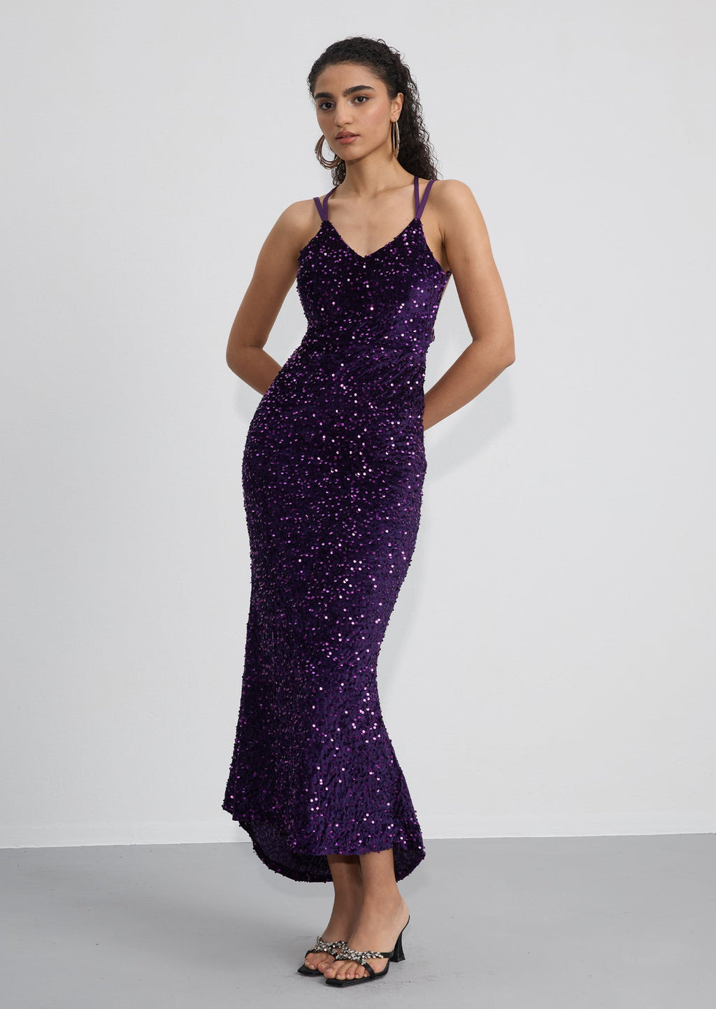 Sleeveless Sequin Open Back Maxi Dress