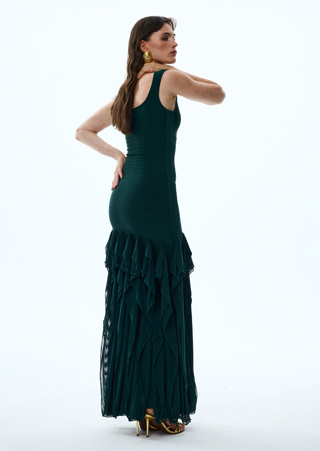Leontine Knit Bandage Maxi Dress In Green