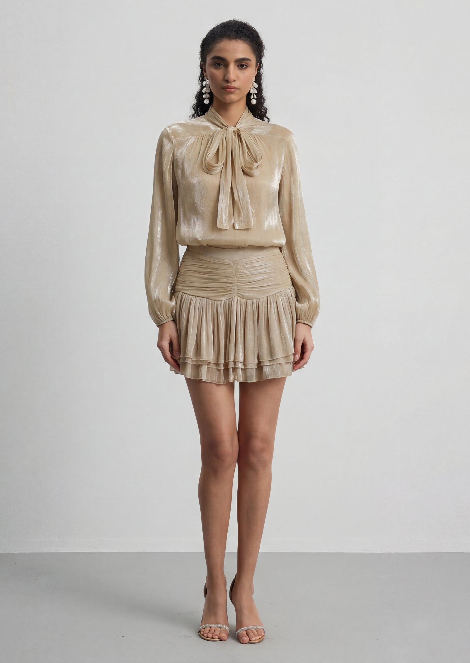 Bow Blouse & Shirred Skirt Set