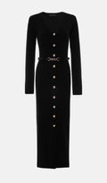 Knitted V Neck Midi Dress -Black