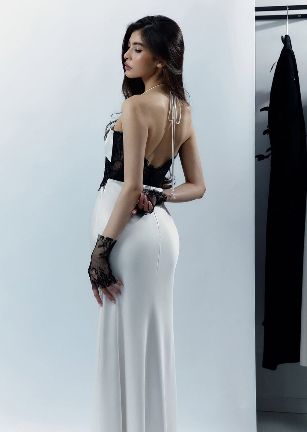 Halter Satin And Lace Corset Maxi Dress