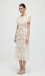Cream Tulle Lace Midi Dress