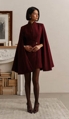 Mini Dress With Flared Sleeves In Claret