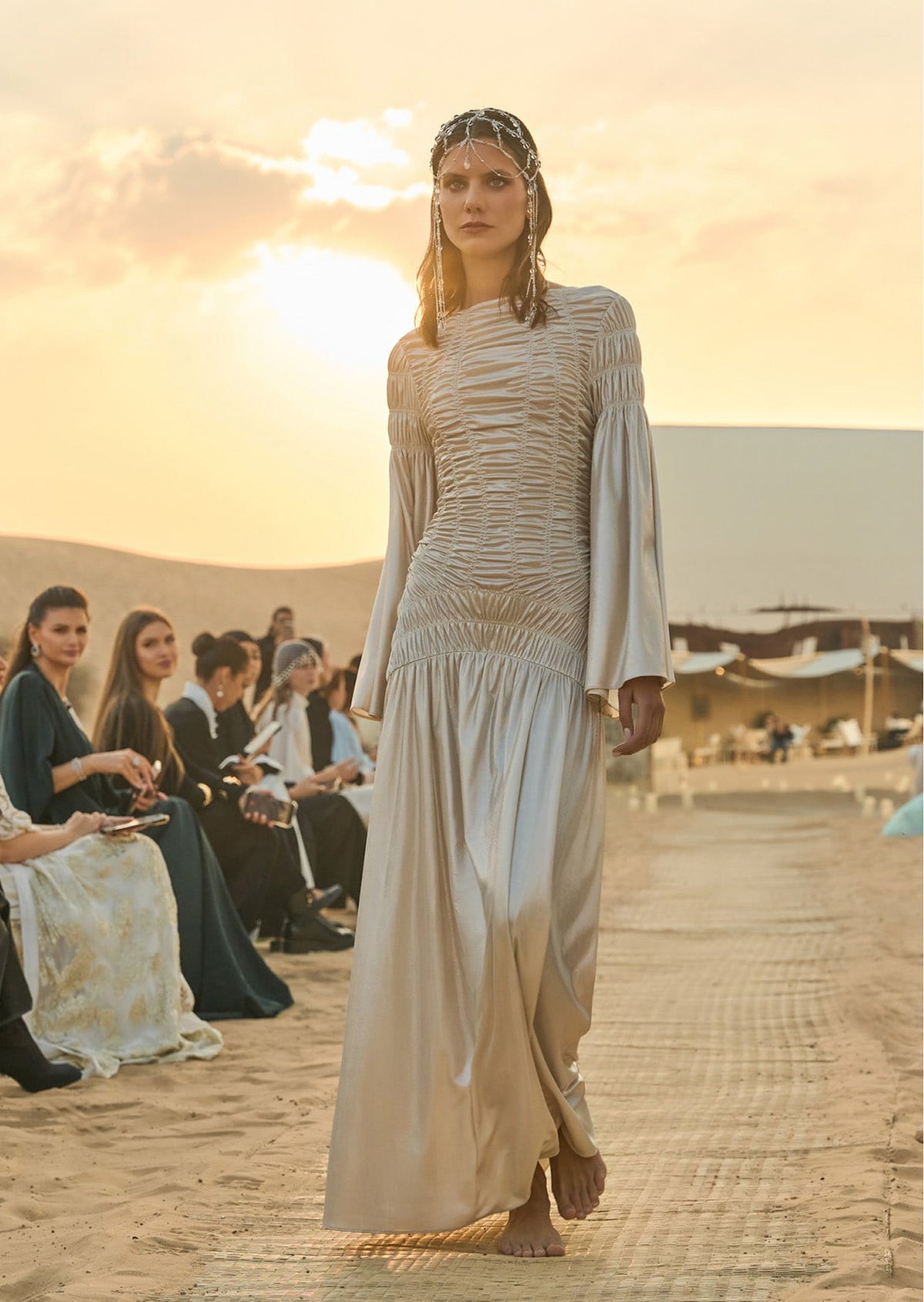 Metallic Elasticated Gathers Maxi Dress（Final Sale）