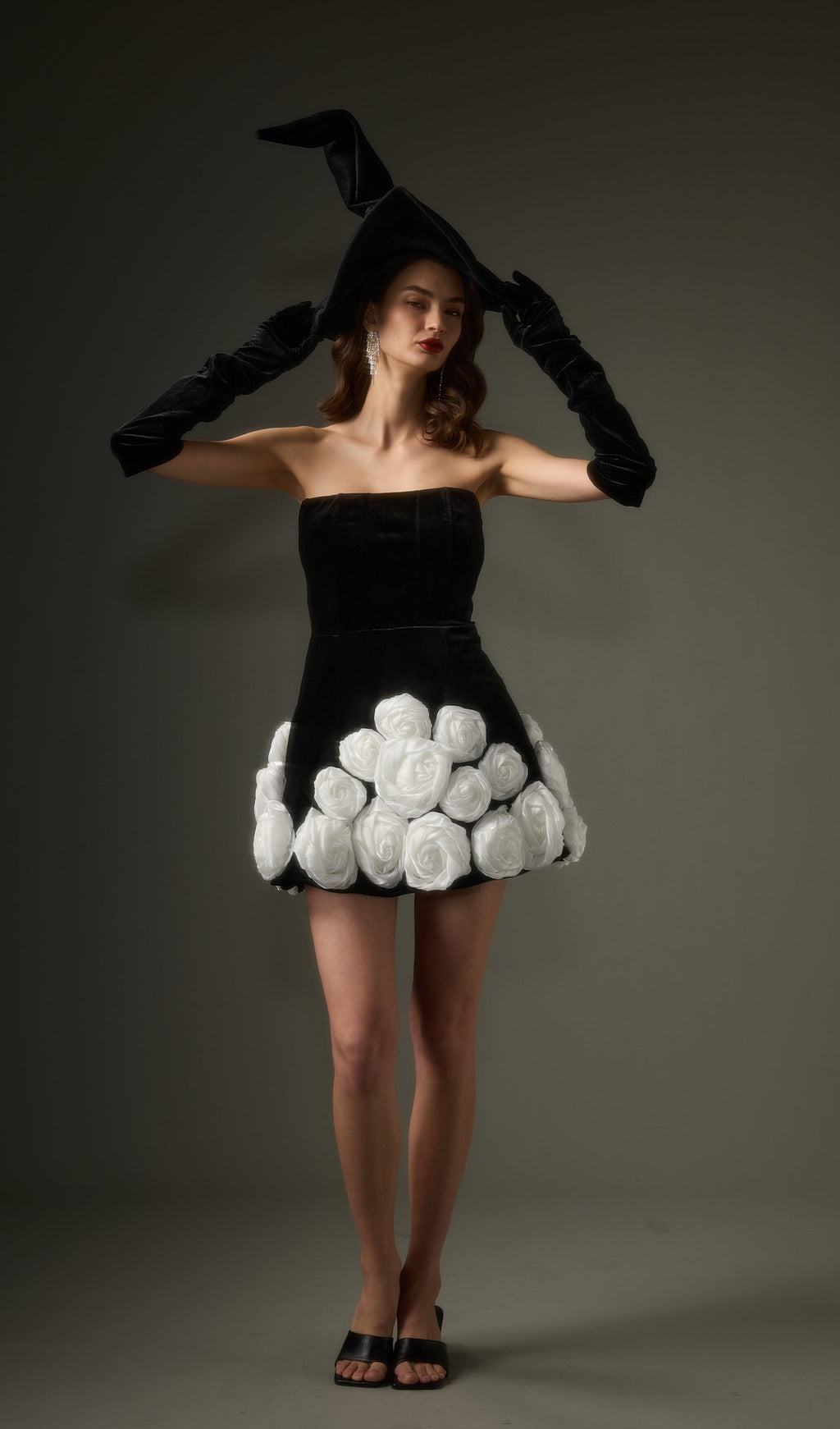 Black Off Shoulder Flower Mini Dress