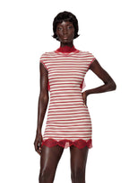 Jasey Knitted Striped Lace Backless Mini Dress