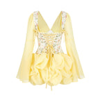 Octavius Floral Corset Bubble Mini Dress In Yellow