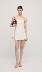 Off Shoulder Ribbon Mini Dress In White