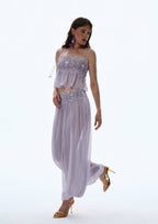 Luenie Chiffon Top & Pant Two Piece Set In Light  Purple