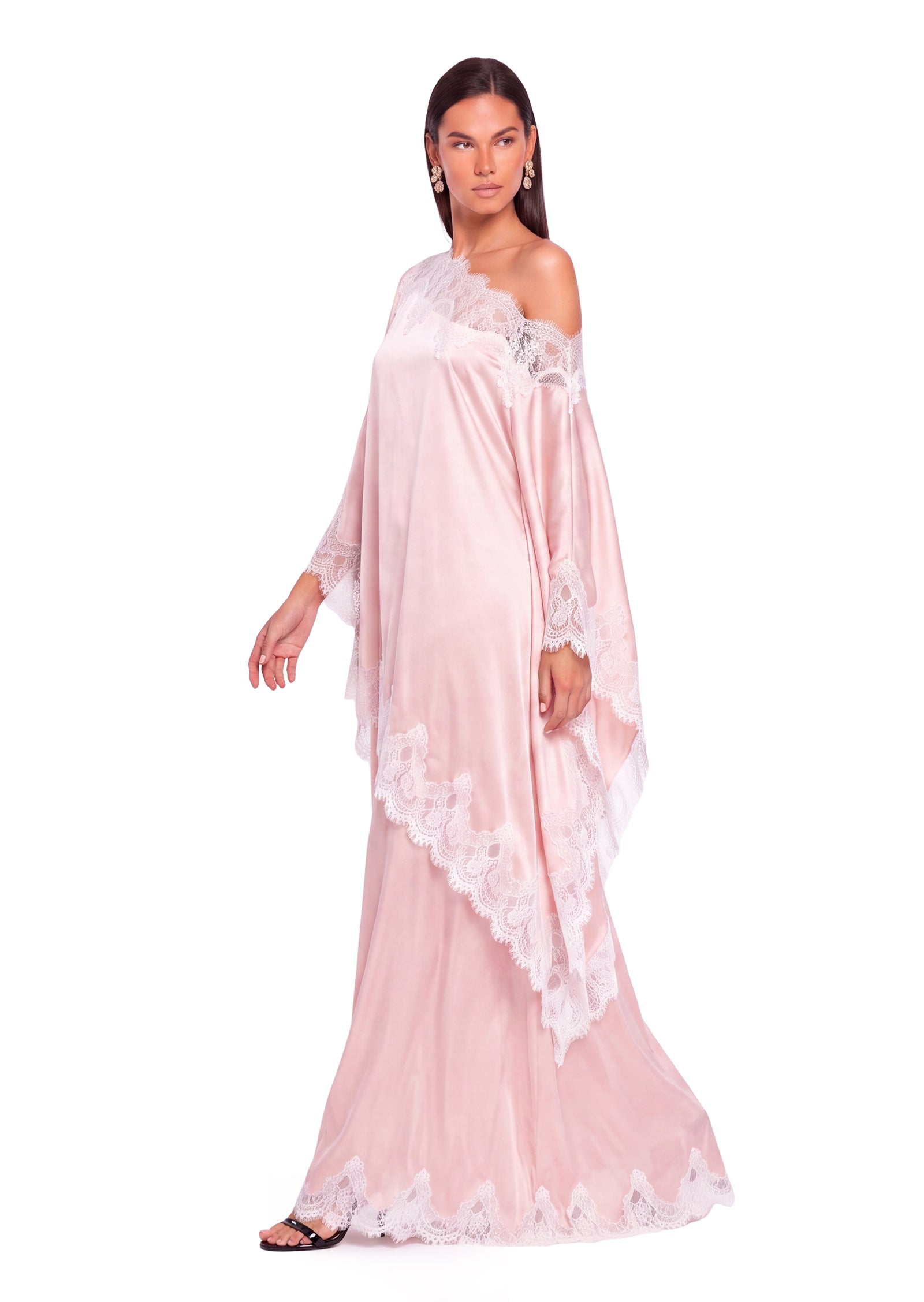Cadfan Satin Lace Trim Skirt Set In Pink