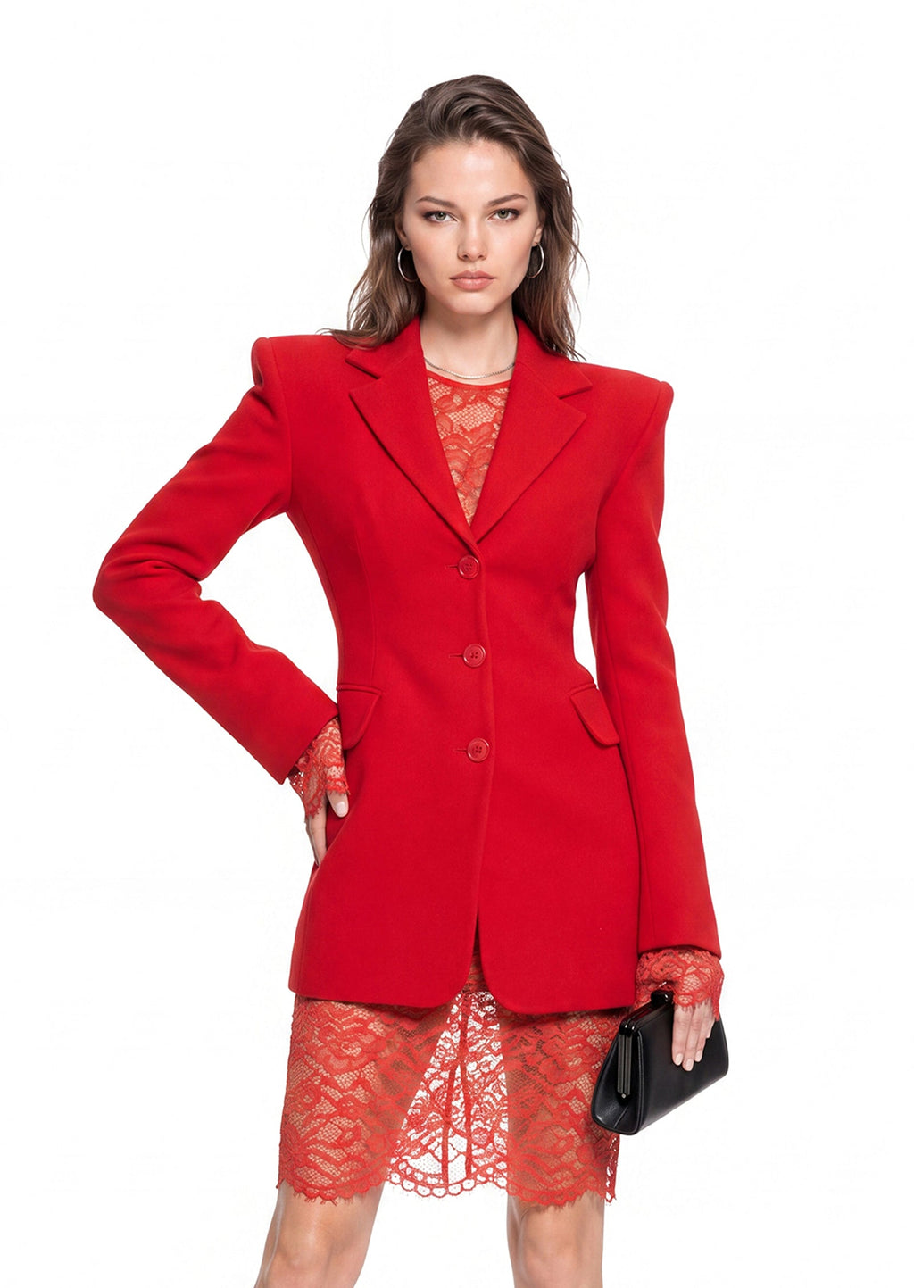 Saabir Long Sleeved Suit Jacket In Red