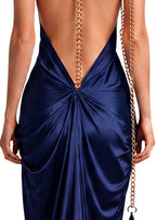 Zabby Satin Halter Neck Maxi Dress In Blue