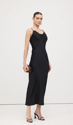 Swing Neck Satin Slip Midi Dress