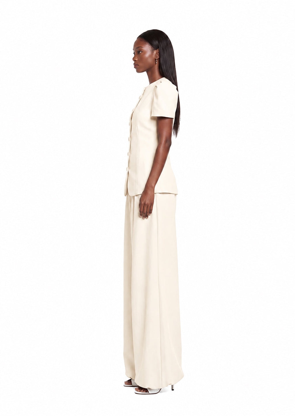 Hadley Short Sleeve Top & Maxi Pants Set In White