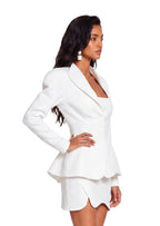 Zamir Deep Neck Suit Jacket & Skirt Set In White