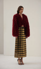 Faux Fur Jacket In Burgundy Coat