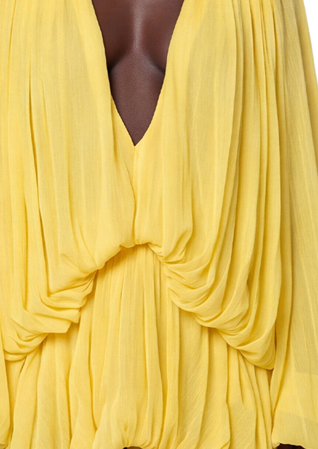 Maame Low Cut Puff Sleeve Mini Dress In Deep Yellow