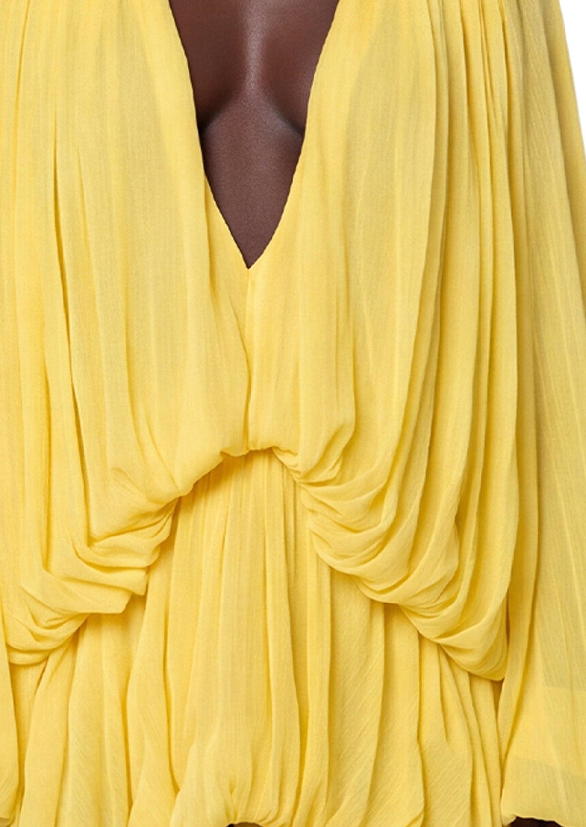 Maame Low Cut Puff Sleeve Mini Dress In Deep Yellow