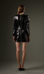 Stretch Sequin Mini Dress In Black