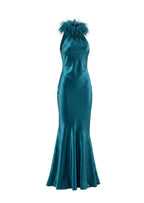 Walden Feather Collar Satin Maxi Dress