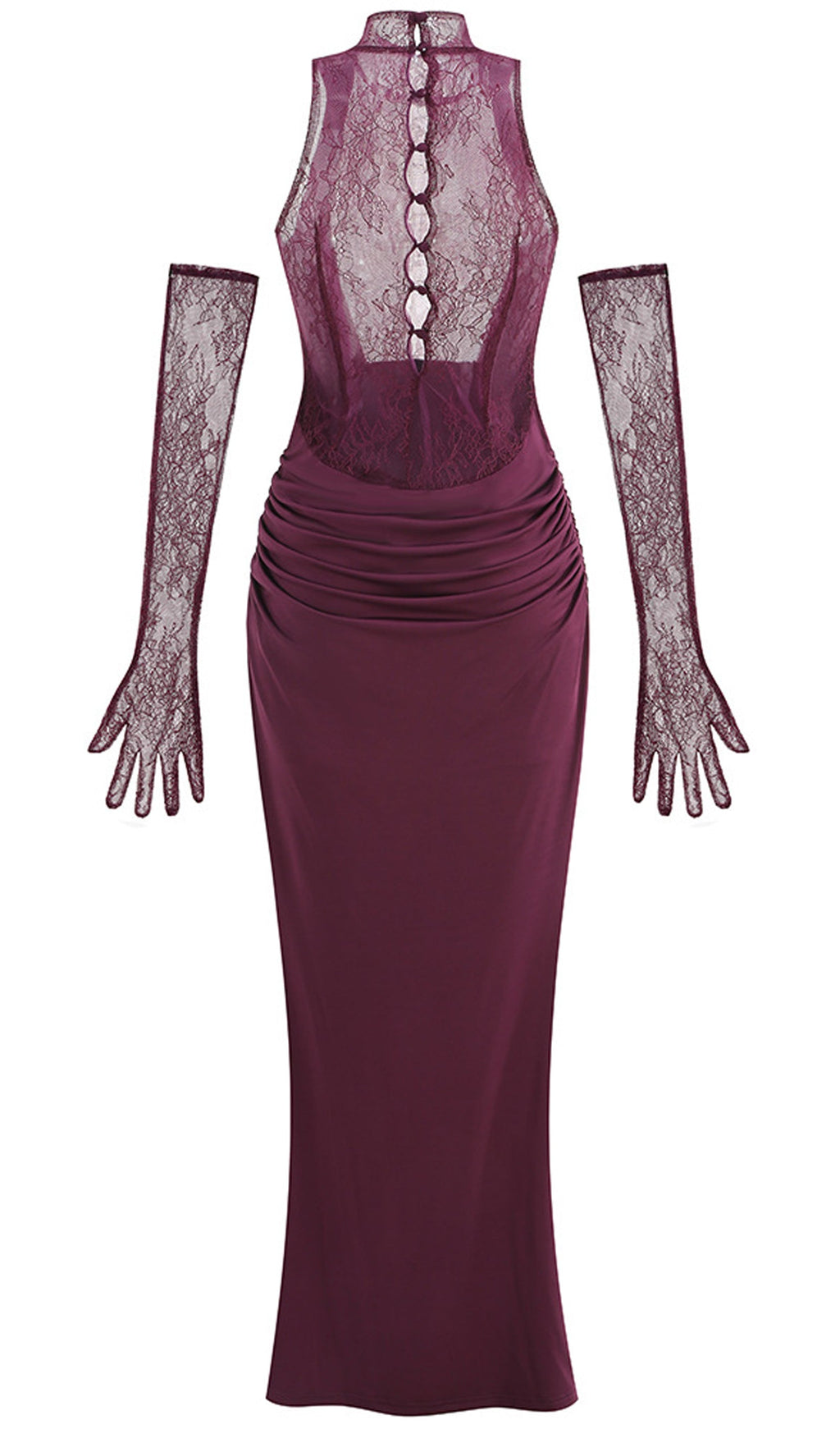 Lace Bodice Ruched Maxi Dress In Magenta