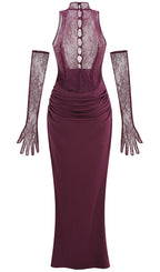 Lace Bodice Ruched Maxi Dress In Magenta