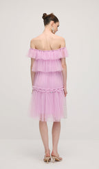 A Line Off Shoulder Layered Midi Dress