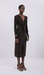 Trendy Sparkle Knit Twist-Front Midi Dress