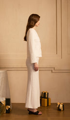 Fluffy Knitted Cardigan & Maxi Skirt Set White