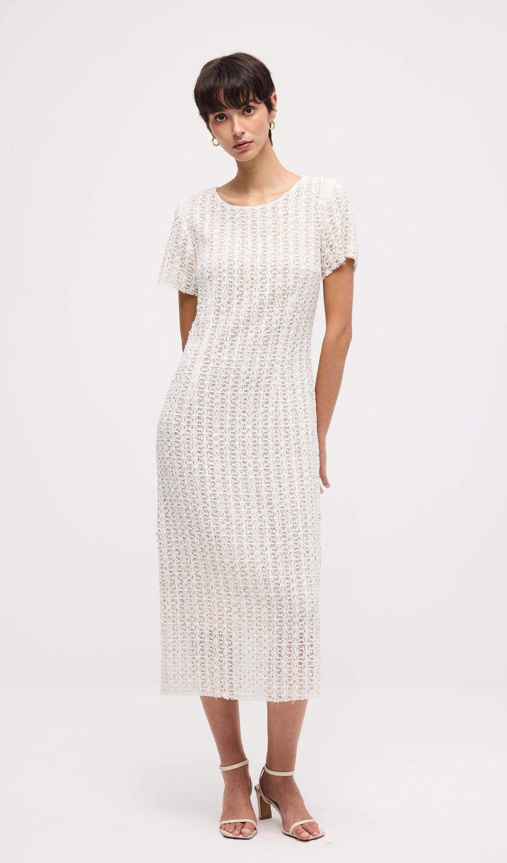 Short Sleeve Crochet Midi Dress