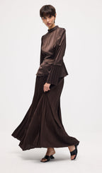 Solid Pleated Peplum Two Piece Set Maxi Skirt