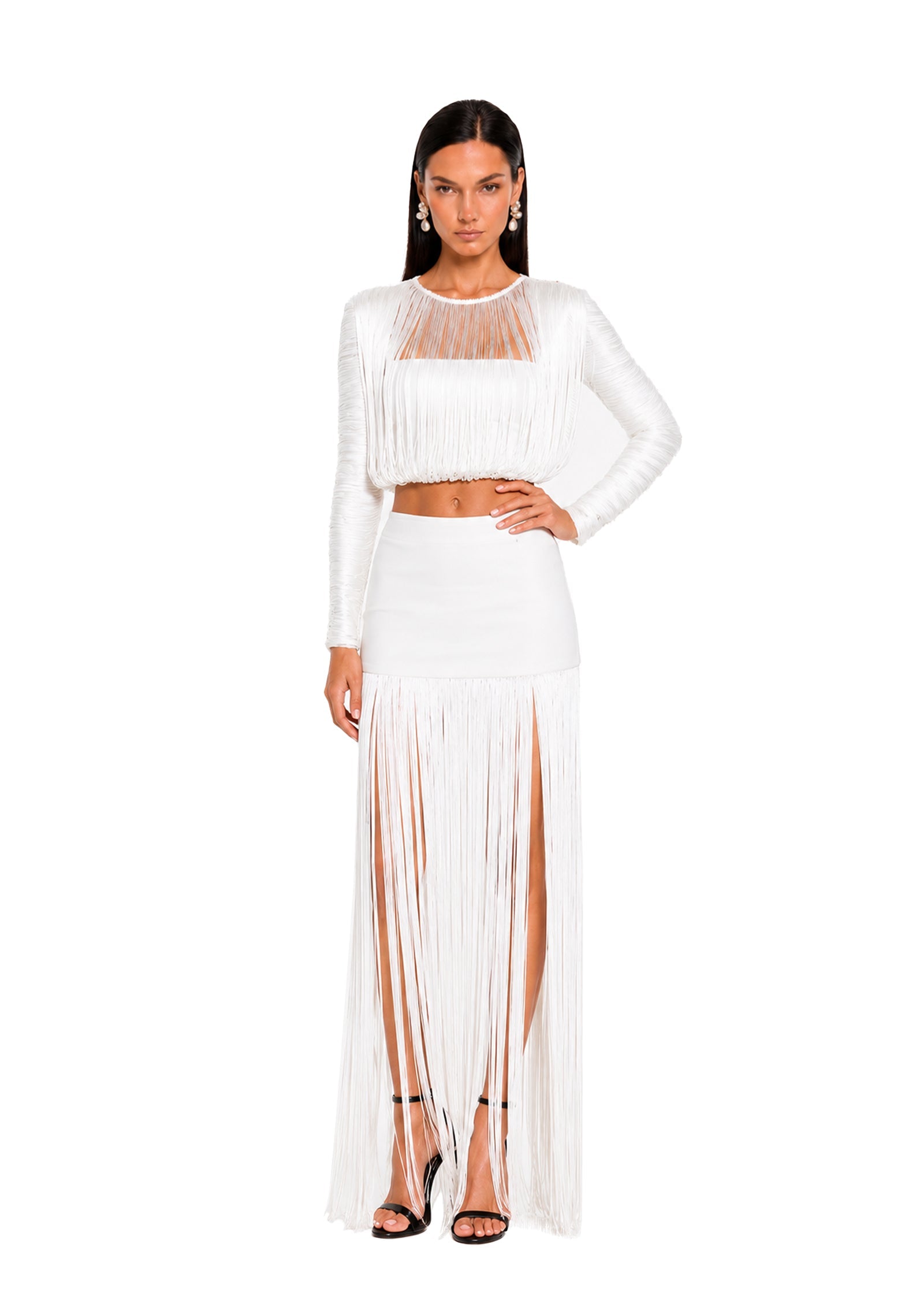 Fringe Overlay Maxi Skirt In White