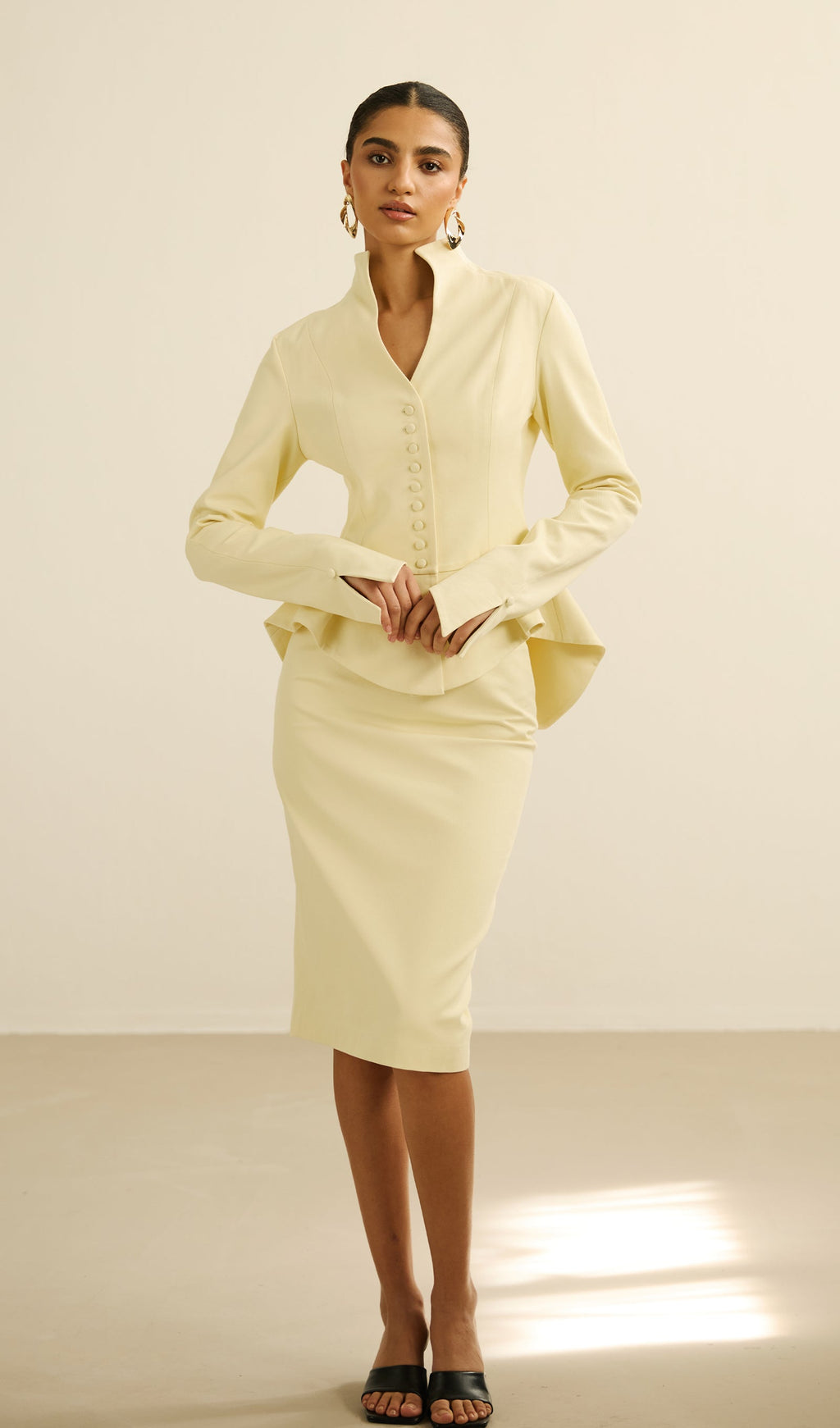Peplum Jacket & Slit Midi Skirt Set