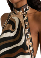 Wafiya Halter Neck Printed Midi Dress