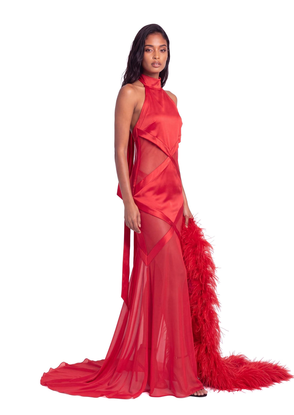 Qismah Sleeveless Halter Neck Maxi Dress In Red